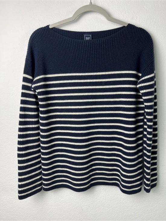 GAP Sweaters - Gap Navy White Striped Boatneck Nautical Merino Wool Blend Sweater Fall Winter